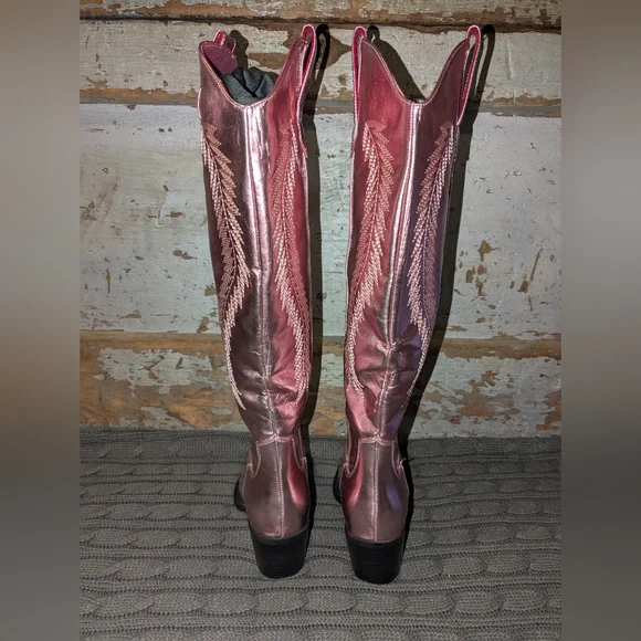 Women's Pink Metallic Cowboy Boots Size 8 - Picture 6 of 8